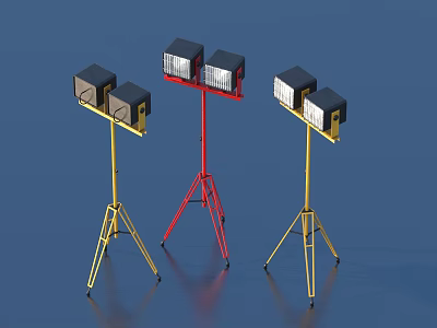 Outdoor Work Lights With Red And Yellow Tripod Stands For Portable Use 3d model
