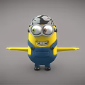 Cute Minion Doll With Yellow Body Blue Overalls And Black Hat With White Flower