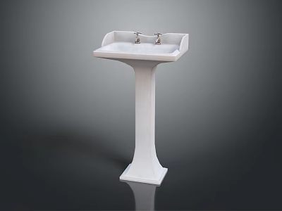 Elegant White Pedestal Sink With Double Faucets Modern Bathroom Fixture Design 3d model