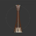 Red Lattice Tower With Modern Spiral Structure And Circular Base Design