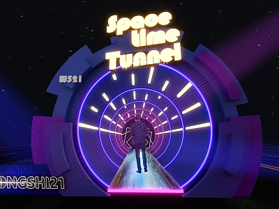 Futuristic Elevator Aisle Featuring Space Time Tunnel And Neon Purple Blue Lighting 3d model