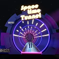 Futuristic Elevator Aisle Featuring Space Time Tunnel And Neon Purple Blue Lighting