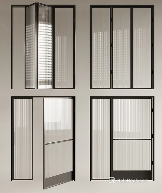 Modern Folding Doors With Glass Panels For Interior 3d model