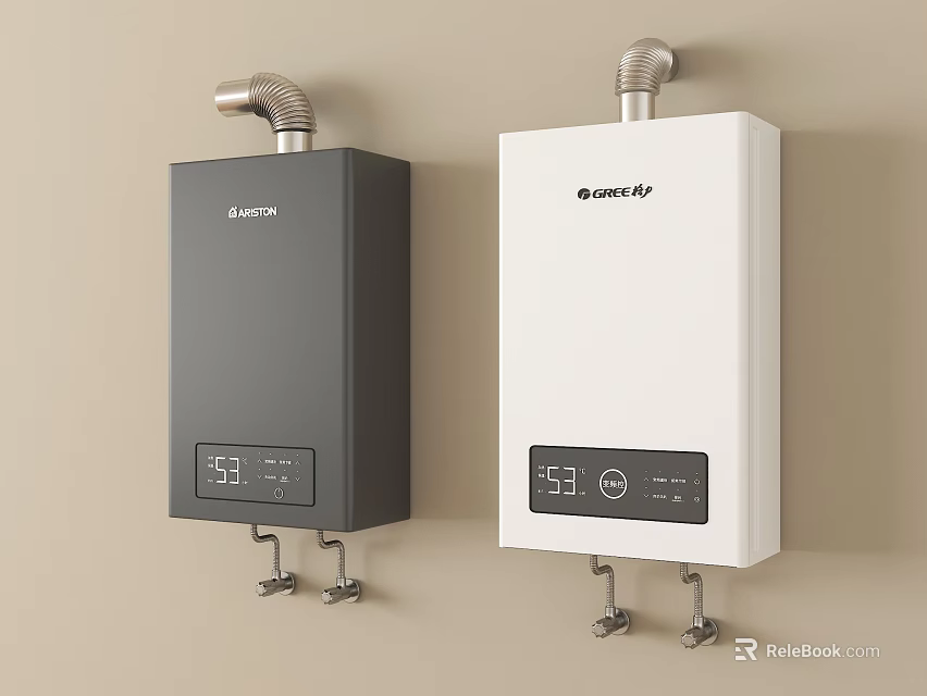 Modern Wall Mounted Water Heaters with Digital Display in Black and White 3d model 