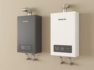 Modern Wall Mounted Water Heaters with Digital Display in Black and White 3d model