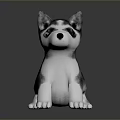 3D Model Husky Puppy With Gray White Fur Sitting Pose And Erect Ears Shiny Surface