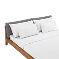 Modern Wooden Frame Bed with White Mattress Sheets and Pillows 3d model