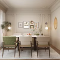 Elegant Modern Restaurant Interior With Marble Dining Table Green Beige Chairs Decorative Paintings And Plants