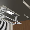 White Spring Loaded Ceiling Mounted Drying Rack With LED Light Bar And Wooden Panel Wall 3d model