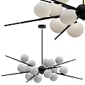 Elegant Black Branched Chandelier With White Spherical Globe Lights Design 3d model