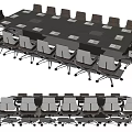 Modern Conference Table Surrounded by Multiple Wheeled Office Chairs With Rectangular Black Tabletop 3d model