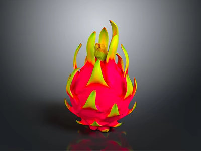 Fresh Red Dragon Fruit With Yellow Spikes On Black Background Surface 3d model