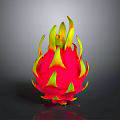 Fresh Red Dragon Fruit With Yellow Spikes On Black Background Surface