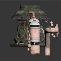 Vintage Industrial Equipment With Copper Containers Green Metal Pipes And Gears