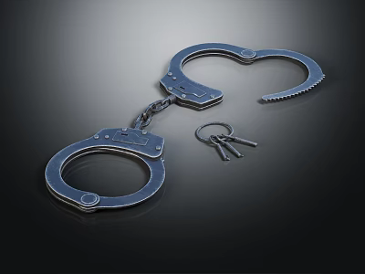 Open Metal Handcuffs With Keys Law Enforcement Equipment On Dark Background 3d model
