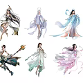 Game and Movie Characters in Diverse Ancient Costume with Elegant Flowing Robes and Mythical Styles