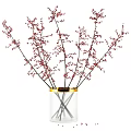 Transparent Glass Vase With Gold Rim And Red Berry Branches For Decoration