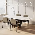 Modern Oval Marble Dining Table Set With Four Dining Chairs And Abstract Art 3d model