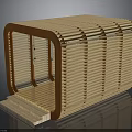Wooden Architectural Pavilion Structure with Horizontal Slats Open Entrance and Steps