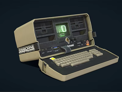 OBSIDRONE Retro Portable Computer Featuring Green Screen Beige Case And Keyboard 3d model