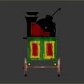 Colorful Vintage Food Cart With Red Green Body And Black Bowls On Wheels