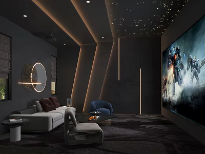 Modern Home Theater With Starry Ceiling And Comfortable Seating 3d model