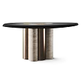 Modern Dining Table Design With Black Tabletop And Cylindrical Metal Stone Legs 3d model