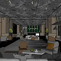 Modern Hotel Public Lounge Area With Sofas Armchairs Coffee Tables Plants And Lighting