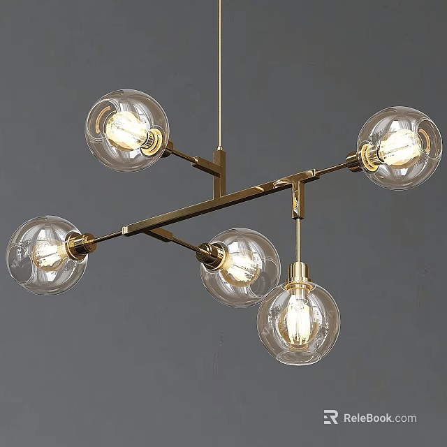 Modern Brass Chandelier With Multiple Glass Globe Bulbs And Metal Frame Design 3d model 