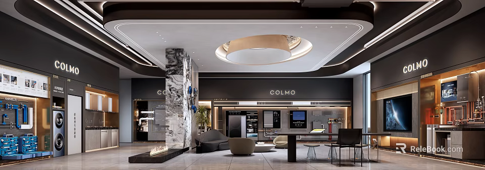 COLMO Luxury Home Appliance Showroom With Marble Decor Lighting And Modern Interior Design 3d model 