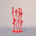 Decorative Red Garden Ornament Featuring Transparent Grid Frame And Vertical Flower Stems 3d model
