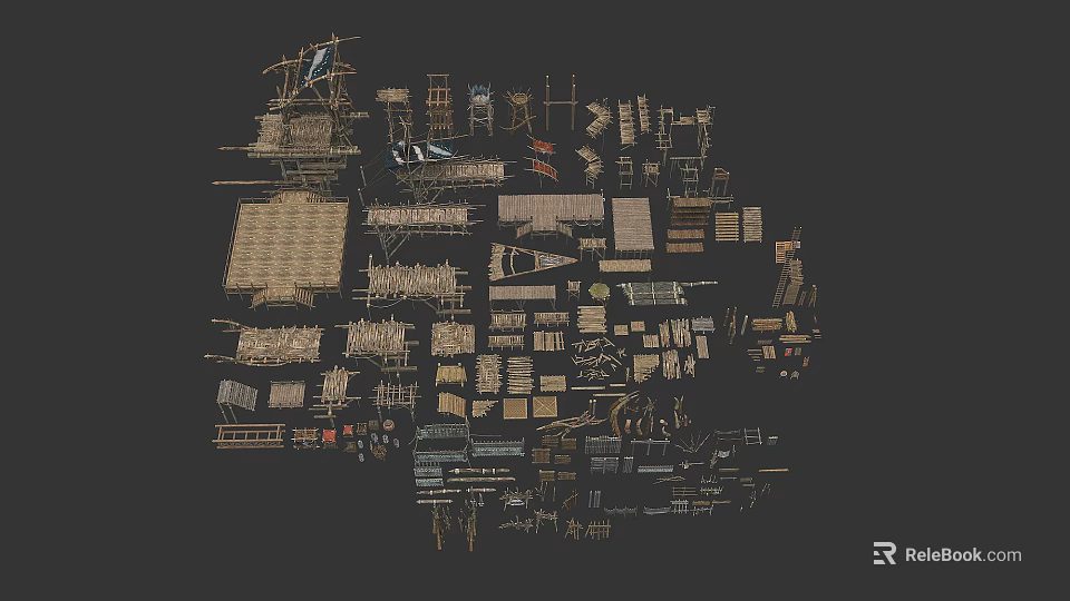 Wooden Scene Construction Components With Planks Frames Platforms And Assorted Structures 3d model