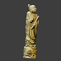 Traditional Sculpture Carving Of Human Figure Holding Scroll With Intricate Base Design