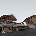 Traditional Style Commercial Street With Central Plaza Shops And Water Feature Layout