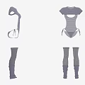 Trendy Gray Striped Fashion Tops With Cut Out Details And Long Stockings