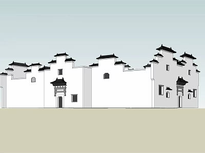 Traditional Chinese Architecture With White Walls Black Roofs And Symmetric Layout Design 3d model