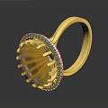 Elegant Gold Ring With Orange Gemstone Surrounded By Small White Diamonds 3d model