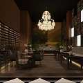 Elegant Dining Room Interior With Chandelier Dining Table Wine Rack And Colorful Wall Panels