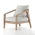 Comfortable Lounge Chair With Wooden Frame Light Colored Fabric Cushion And Woven Backrest