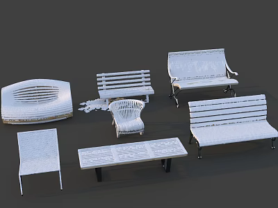 Stylish Outdoor Chairs With Slatted Design And Curved Backrest For Garden Patio 3d model