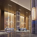 Luxury Hotel Lobby Interior With Decorative Wall Marble Columns Reception Desk And Ambient Lighting