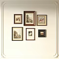 Abstract Paintings in Different Frames Hanging on Light Colored Wall with Various Styles 3d model