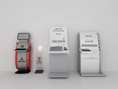 Modern Public Facility Self Service Kiosks for Bank Services with Digital Screens and User Interface 3d model