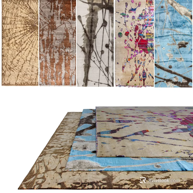 Artistic Square Rugs With Various Abstract Patterns And Colorful Textured Designs 3d model 