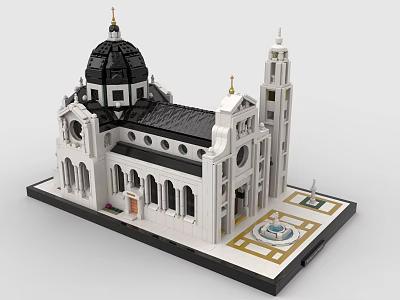 Building Blocks Grand Architectural Model With Domed Roof Towers And Central Fountain 3d model