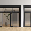 Modern Interior Glass Double Doors With Black Frame Wooden Floor And Green Plant