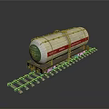 Model Railway Tank Car With Green Label Red Stripe And Metal Chain On Track