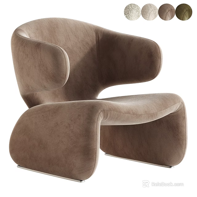 Modern Soft Brown Velvet Curved Upholstered Leisure Chair For Cozy Living Room Home Decor 3d model 