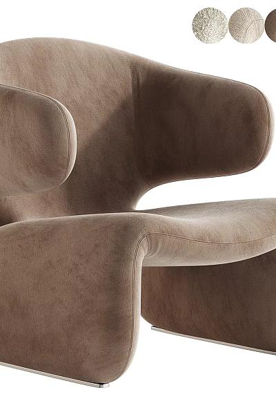 Modern Soft Brown Velvet Curved Upholstered Leisure Chair For Cozy Living Room Home Decor 3d model