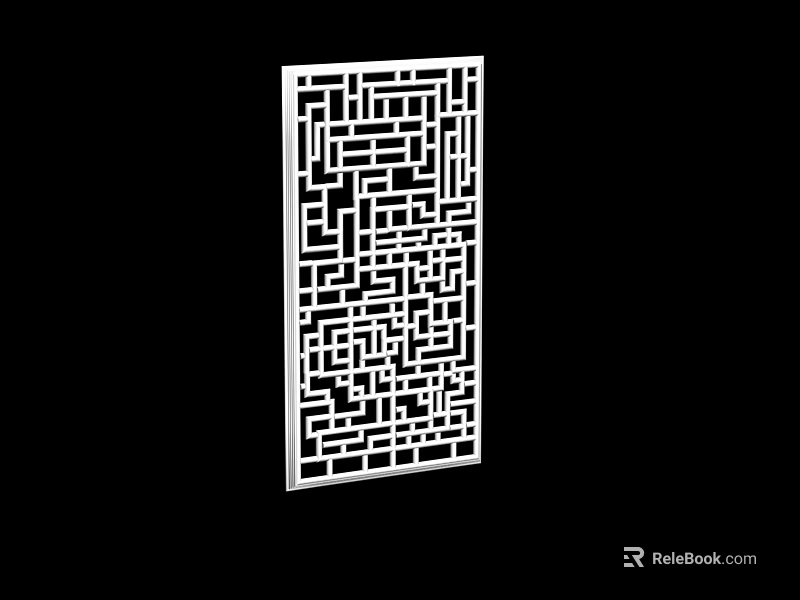 Modern White Room Divider With Geometric Maze Pattern And Openwork Design 3d model 